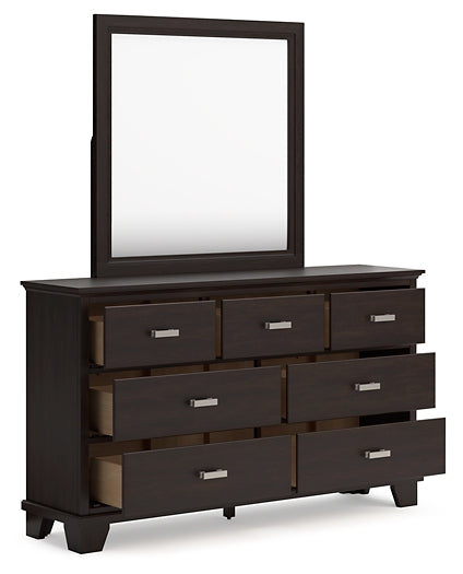 Covetown California King Panel Bed, Dresser, Mirror, Chest and Nightstand