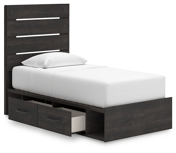 Hollivern Twin Panel Bed with Storage with Mirrored Dresser, Chest and Nightstand