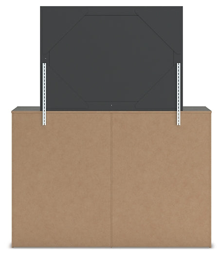 Fraluna King Panel Bed with Mirrored Dresser and Nightstand