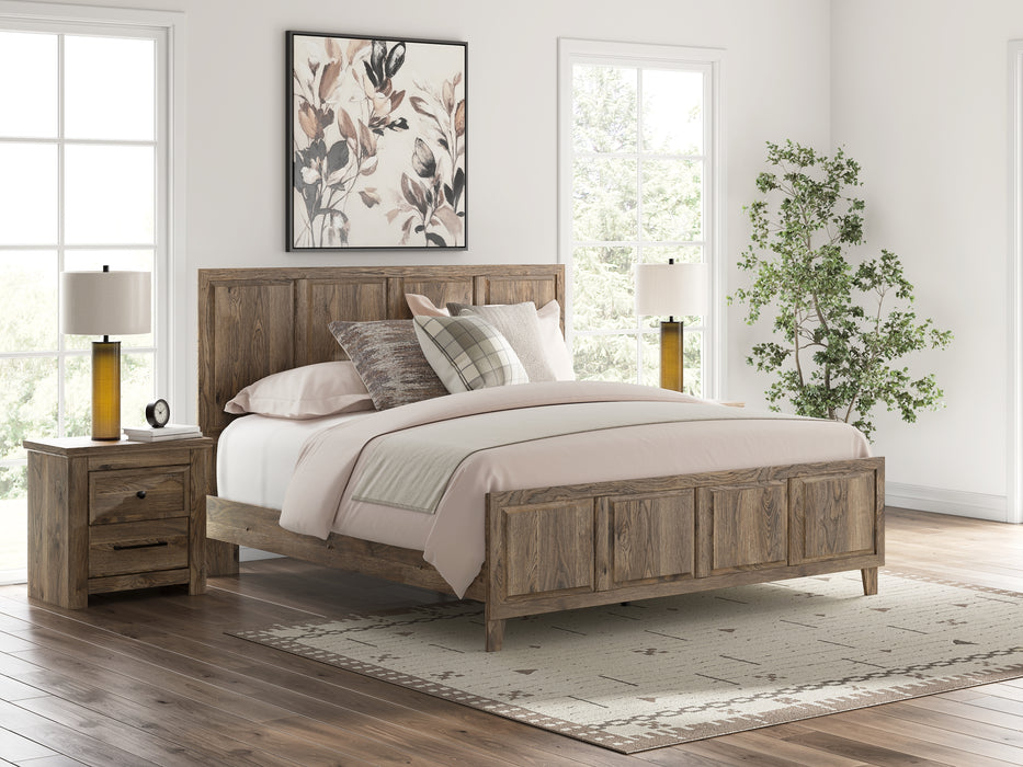 Rusticott King Panel Bed with Mirrored Dresser and Nightstand
