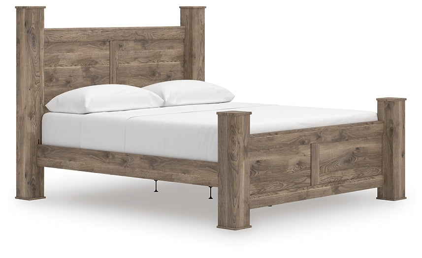 Rusticott California King Poster Bed with Mirrored Dresser