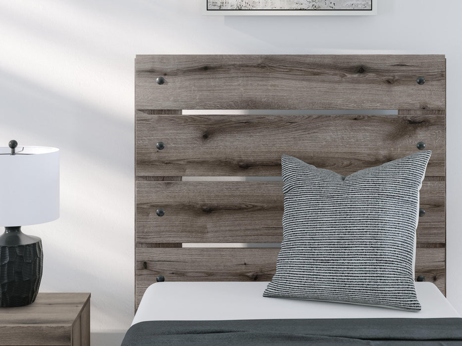 Graystorm Twin Panel Bed with Storage, Dresser, Mirror and Nightstand
