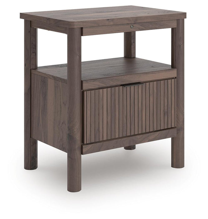 Cadmori Queen Upholstered Panel Platform Bed, Dresser, Mirror and Nightstand