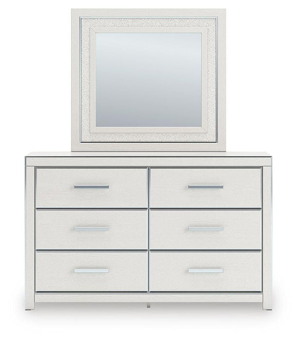 Zuraleus King Upholstered Panel Platform Storage Bed, Dresser and Mirror