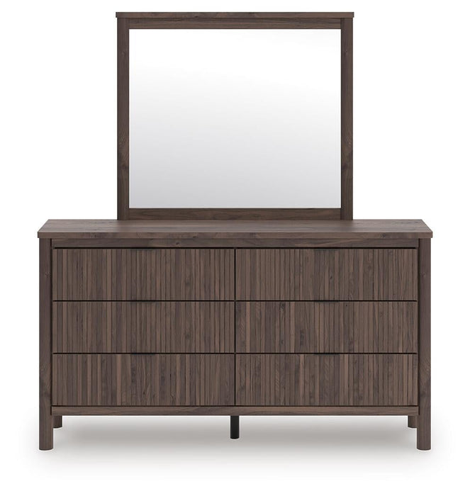 Pamytta King Upholstered Panel Bed, Dresser and Mirror