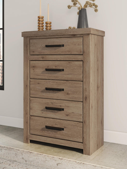 Garistyn King Panel Storage Bed, Dresser, Mirror, Chest and Nightstand
