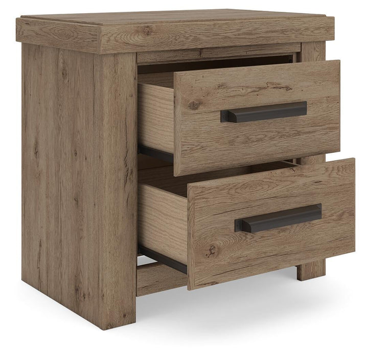 Garistyn Queen Panel Storage Bed. Dresser, Mirror and Nightstand