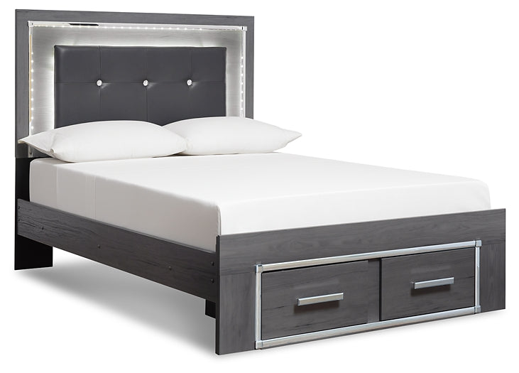 Lodanna King Panel Bed with 2 Storage Drawers with Mirrored Dresser